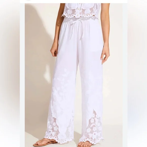 Flora Pant - White Beachside Broderie Pants & Jumpsuits